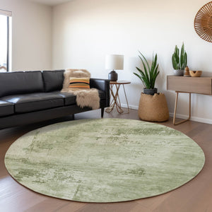 HomeRoots 8' Modern Abstract Washable Round Rug in Olive & Fern Green with UV Protection for High-Traffic Areas 683216