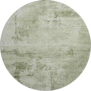 HomeRoots 8' Modern Abstract Washable Round Rug in Olive & Fern Green with UV Protection for High-Traffic Areas 683216