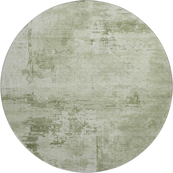 HomeRoots 8' Modern Abstract Washable Round Rug in Olive & Fern Green with UV Protection for High-Traffic Areas 683216