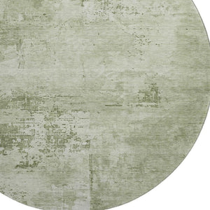 HomeRoots 8' Modern Abstract Washable Round Rug in Olive & Fern Green with UV Protection for High-Traffic Areas 683216