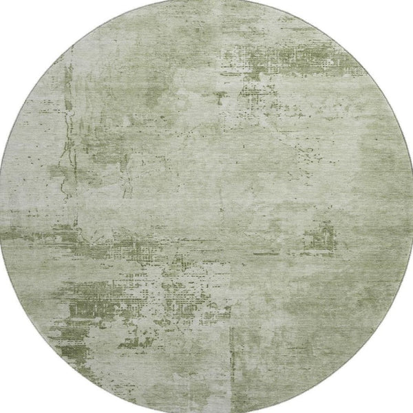 HomeRoots 8' Modern Abstract Washable Round Rug in Olive & Fern Green with UV Protection for High-Traffic Areas 683216