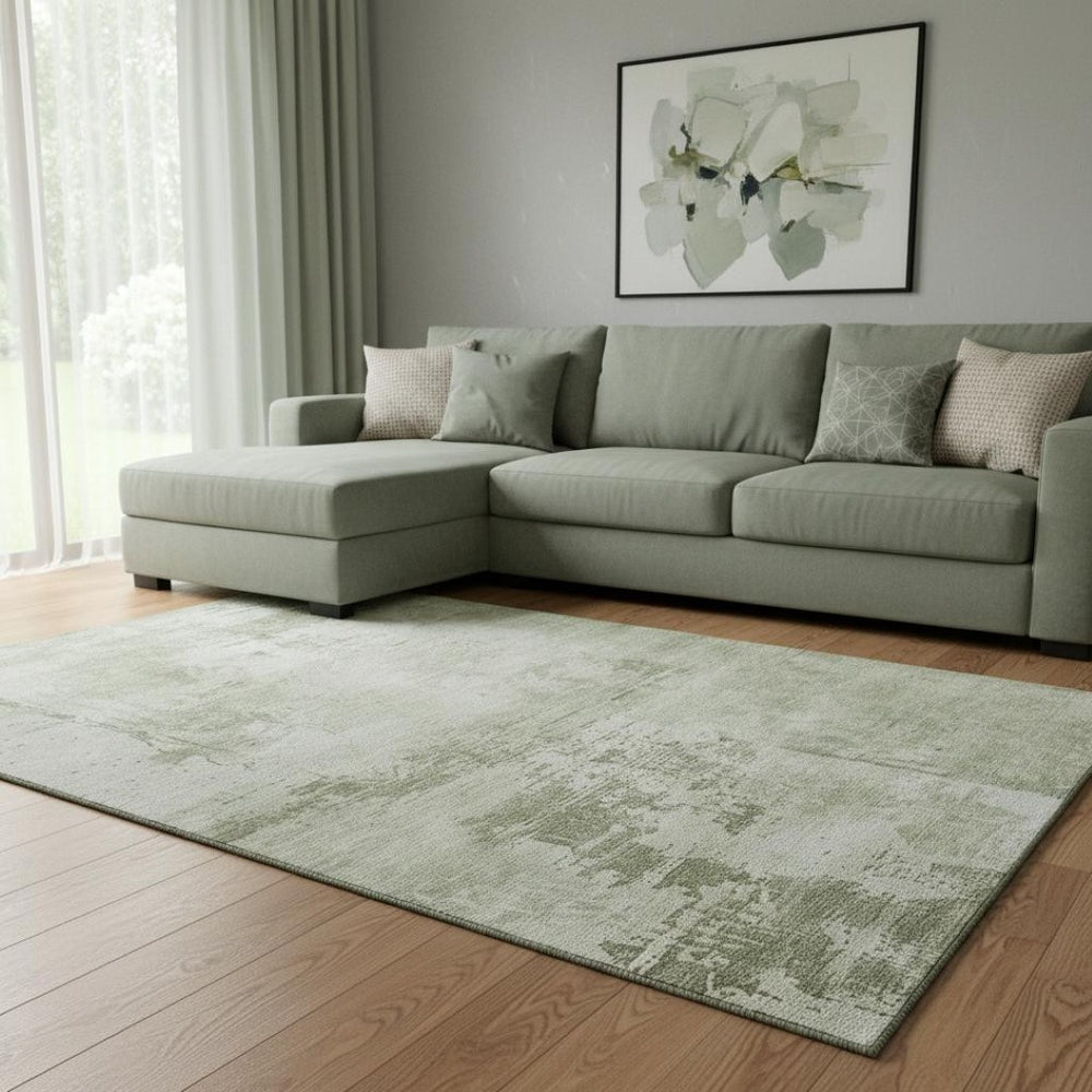 HomeRoots 8' X 10' Olive Green & Fern Green Abstract Area Rug - Washable, UV Protected, Pet Friendly Decor 683217