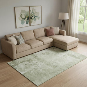 HomeRoots 9' X 12' Abstract Olive & Fern Green Washable Area Rug with Stain Resistance & UV Protection 683218