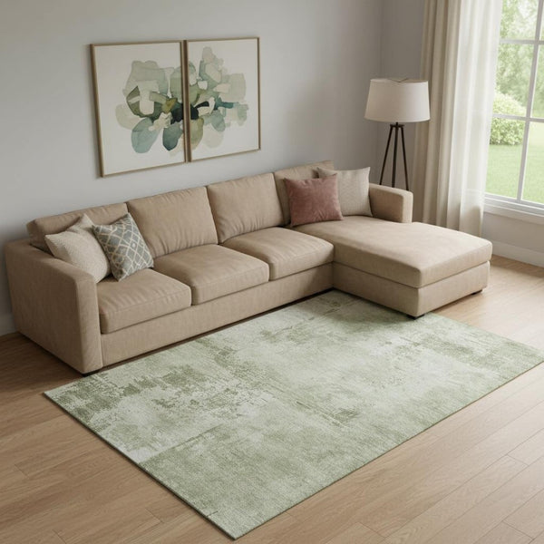HomeRoots 9' X 12' Abstract Olive & Fern Green Washable Area Rug with Stain Resistance & UV Protection 683218