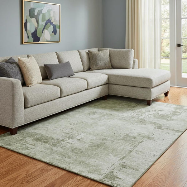 HomeRoots 10' X 14' Stylish Olive & Fern Green Abstract Washable Area Rug with UV Protection for Easy Care 683219