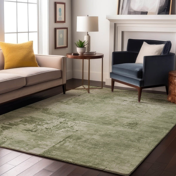 HomeRoots 10' X 14' Stylish Olive & Fern Green Abstract Washable Area Rug with UV Protection for Easy Care 683219