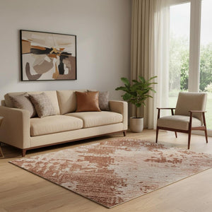 HomeRoots 5' X 8' Modern Rust and Coral Abstract Area Rug – Washable, UV Protected, Stain Resistant, Durable Design 683221