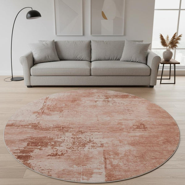 HomeRoots 8' Washable Round Rug in Rust and Coral - Durable, Stain-Resistant, UV Protected for High-Traffic Areas 683222