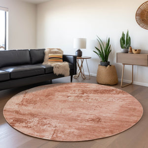 HomeRoots 8' Washable Round Rug in Rust and Coral - Durable, Stain-Resistant, UV Protected for High-Traffic Areas 683222