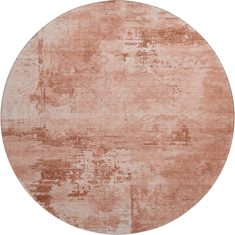 HomeRoots 8' Washable Round Rug in Rust and Coral - Durable, Stain-Resistant, UV Protected for High-Traffic Areas 683222