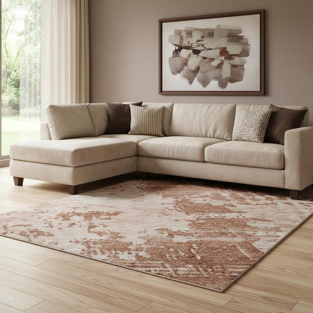 HomeRoots 8' X 10' Vibrant Rust and Coral Abstract Washable Area Rug with UV Protection for Modern Spaces 683223