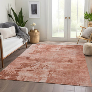 HomeRoots 8' X 10' Vibrant Rust and Coral Abstract Washable Area Rug with UV Protection for Modern Spaces 683223