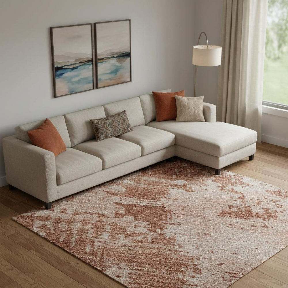 HomeRoots 9' X 12' Washable Rust and Coral Abstract Area Rug with UV Protection for Stylish Everyday Living 683224