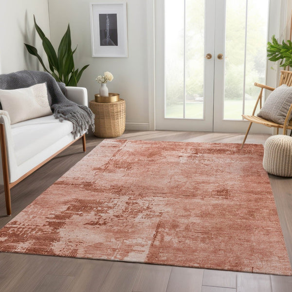 HomeRoots 9' X 12' Washable Rust and Coral Abstract Area Rug with UV Protection for Stylish Everyday Living 683224