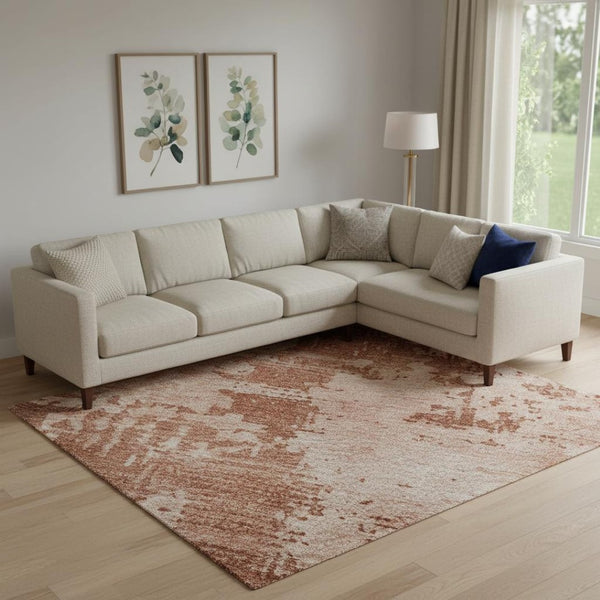 HomeRoots 10' X 14' Modern Rust and Coral Abstract Area Rug - Washable, UV Protected, Stain Resistant Design 683225