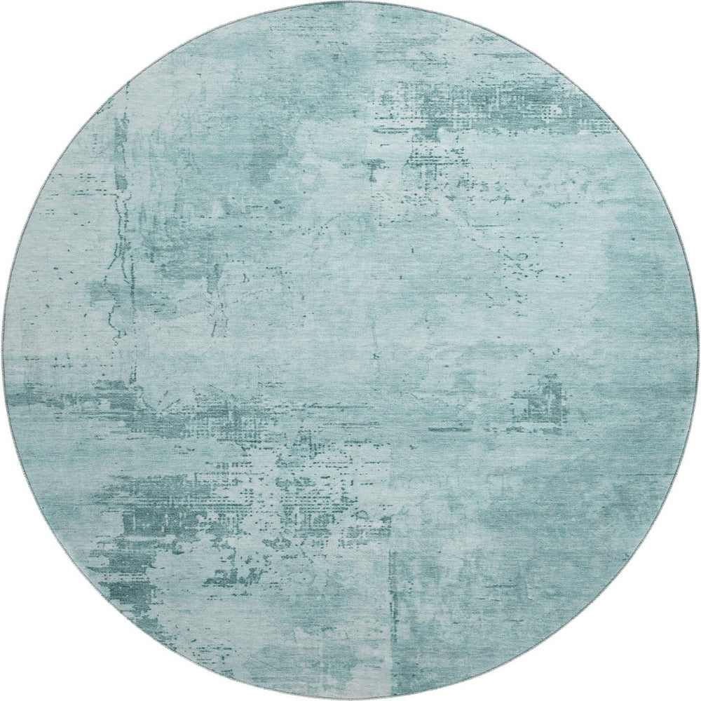 HomeRoots 8' Coastal-Inspired Aqua & Sky Blue Abstract Round Rug - Durable, Washable, UV-Protected Beauty 683228
