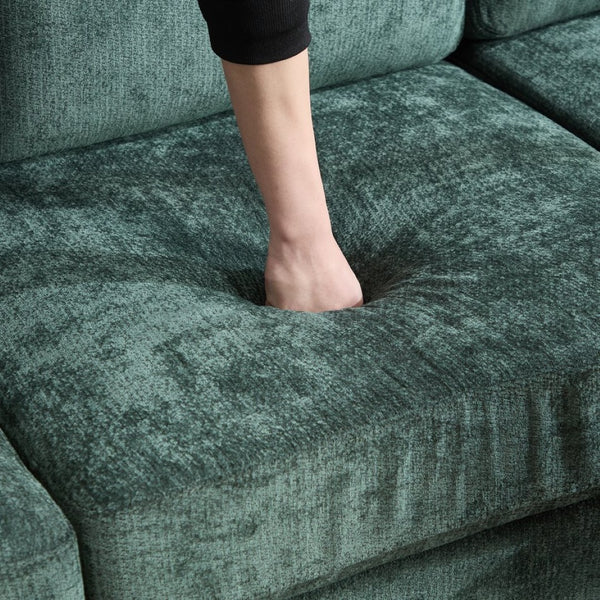 English Elm Modern Chenille L-shaped Sectional with Usb Charging Ottoman Storage Living Room Couch Green W2120S00017