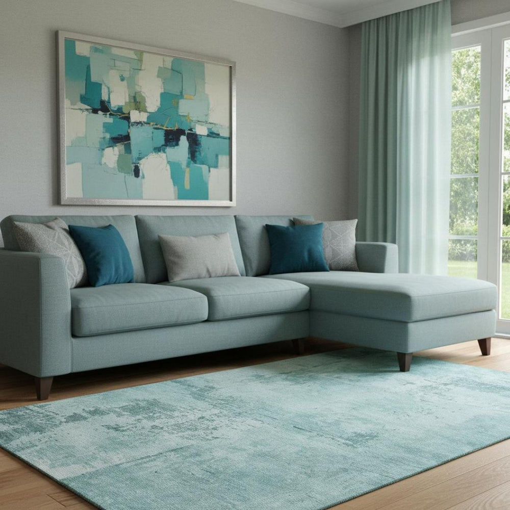 HomeRoots 8' X 10' Aqua & Sky Blue Abstract Washable Area Rug - UV Protected, Stylish & Easy Care for Homes 683229