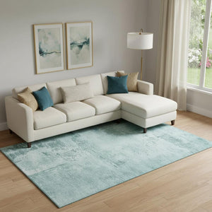 HomeRoots 9' X 12' Aqua & Sky Blue Abstract Area Rug - Washable, UV Protected, Stain Resistant for Busy Homes 683230
