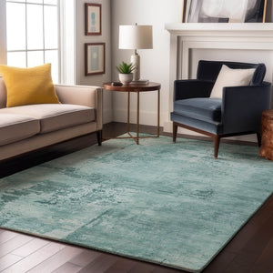 HomeRoots 9' X 12' Aqua & Sky Blue Abstract Area Rug - Washable, UV Protected, Stain Resistant for Busy Homes 683230