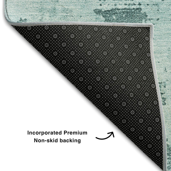 HomeRoots 9' X 12' Aqua & Sky Blue Abstract Area Rug - Washable, UV Protected, Stain Resistant for Busy Homes 683230