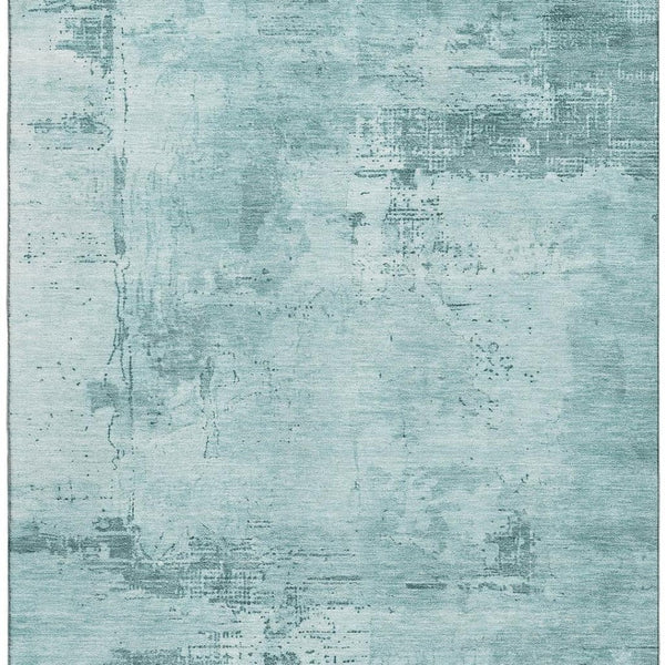HomeRoots 9' X 12' Aqua & Sky Blue Abstract Area Rug - Washable, UV Protected, Stain Resistant for Busy Homes 683230