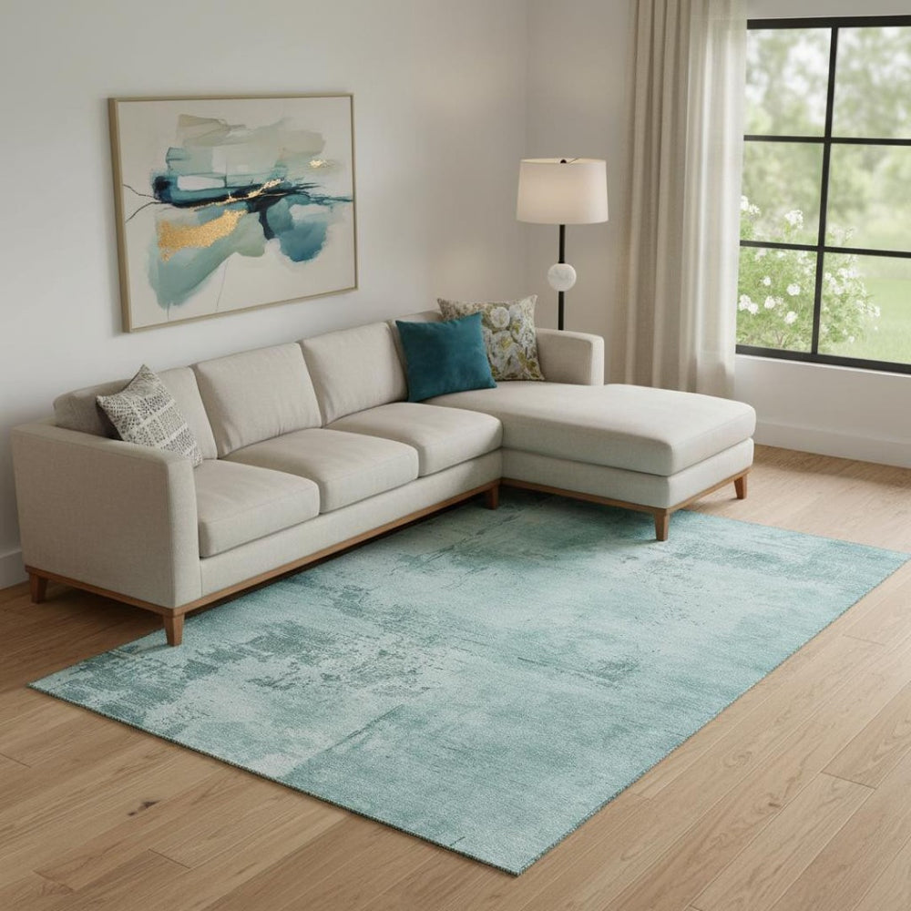 HomeRoots 10' Aqua & Sky Blue Abstract Washable Area Rug – UV Protected, Stain-Resistant, Soft & Stylish! 683231