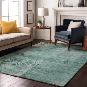 HomeRoots 5' X 8' Teal And Aqua Abstract Area Rug - Stylish, Washable, UV-Protected, Perfect for High-Traffic Spaces 683233