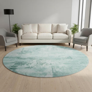 HomeRoots 8' Vibrant Teal and Aqua Abstract Washable Round Rug – Durable Design with UV Protection & Style! 683234