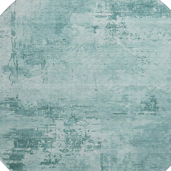 HomeRoots 8' Vibrant Teal and Aqua Abstract Washable Round Rug – Durable Design with UV Protection & Style! 683234