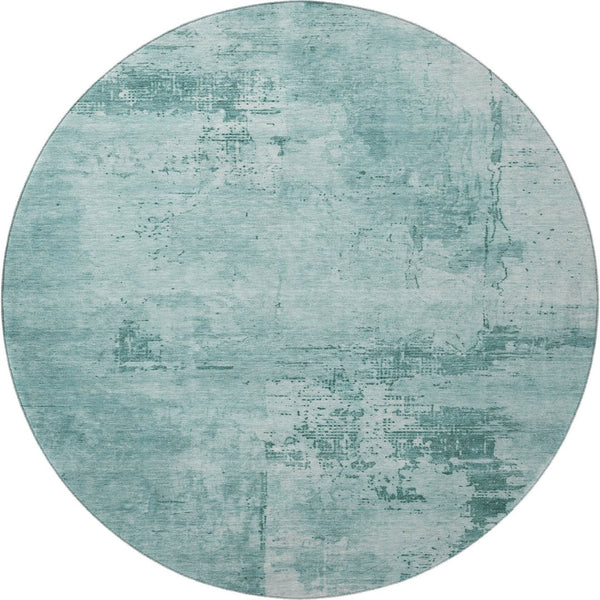 HomeRoots 8' Vibrant Teal and Aqua Abstract Washable Round Rug – Durable Design with UV Protection & Style! 683234