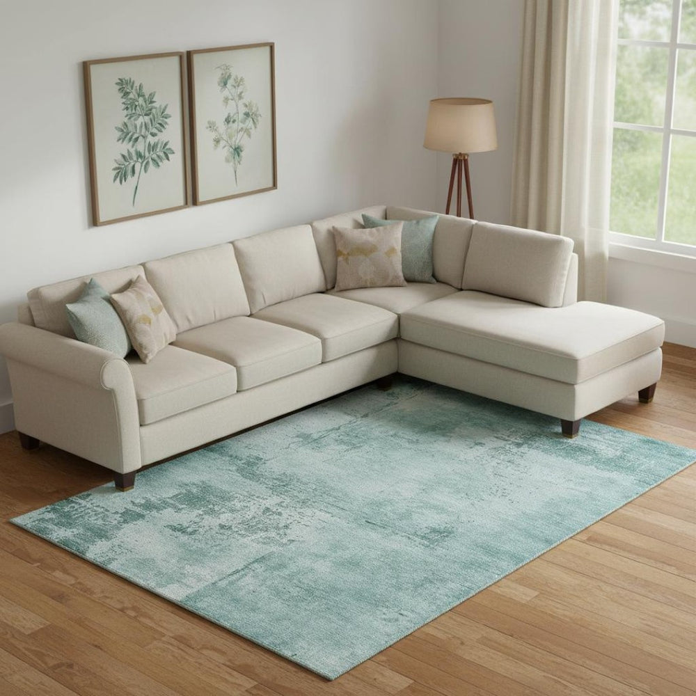 HomeRoots 9' X 12' Teal And Aqua Abstract Washable Area Rug - Durable UV Protection for Modern Living Spaces 683236