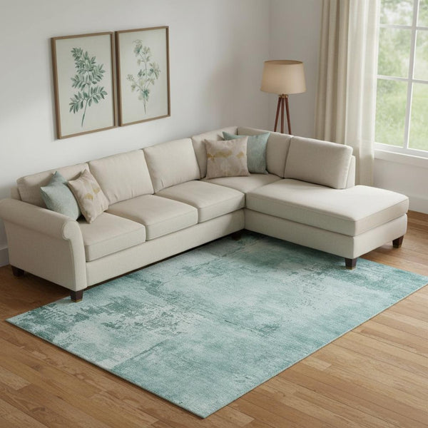 HomeRoots 9' X 12' Teal And Aqua Abstract Washable Area Rug - Durable UV Protection for Modern Living Spaces 683236