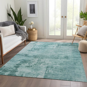 HomeRoots 9' X 12' Teal And Aqua Abstract Washable Area Rug - Durable UV Protection for Modern Living Spaces 683236