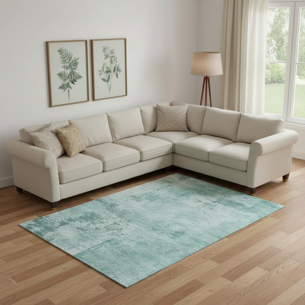 HomeRoots 10' X 14' Teal And Aqua Abstract Washable Area Rug – UV Protected, Stain Resistant, Durable Style! 683237