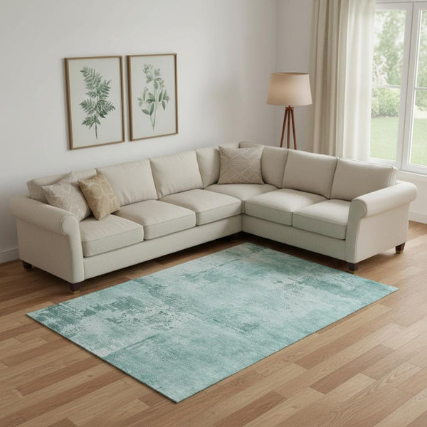 HomeRoots 10' X 14' Teal And Aqua Abstract Washable Area Rug – UV Protected, Stain Resistant, Durable Style! 683237