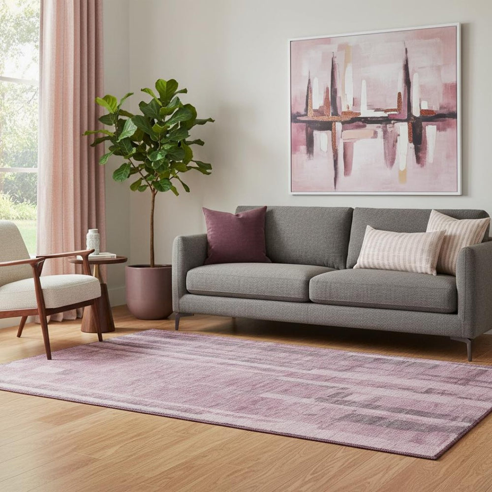 HomeRoots 5' X 8' Blush & Mauve Striped Area Rug – Durable, Washable, UV-Protected for Family-Friendly Homes 683239