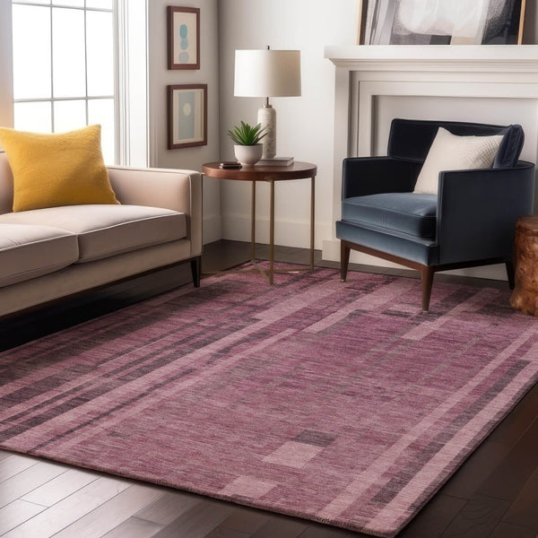 HomeRoots 5' X 8' Blush & Mauve Striped Area Rug – Durable, Washable, UV-Protected for Family-Friendly Homes 683239