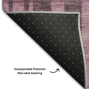 HomeRoots 5' X 8' Blush & Mauve Striped Area Rug – Durable, Washable, UV-Protected for Family-Friendly Homes 683239