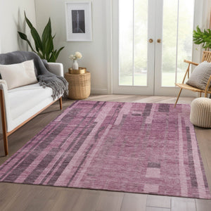 HomeRoots 5' X 8' Blush & Mauve Striped Area Rug – Durable, Washable, UV-Protected for Family-Friendly Homes 683239