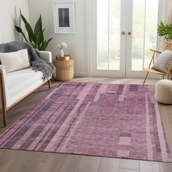 HomeRoots 5' X 8' Blush & Mauve Striped Area Rug – Durable, Washable, UV-Protected for Family-Friendly Homes 683239
