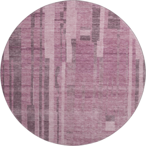 HomeRoots 8' Washable Round Rug in Blush & Mauve Stripes – UV Protected, Stain Resistant for Families & Pets 683240