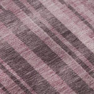 HomeRoots 8' Washable Round Rug in Blush & Mauve Stripes – UV Protected, Stain Resistant for Families & Pets 683240