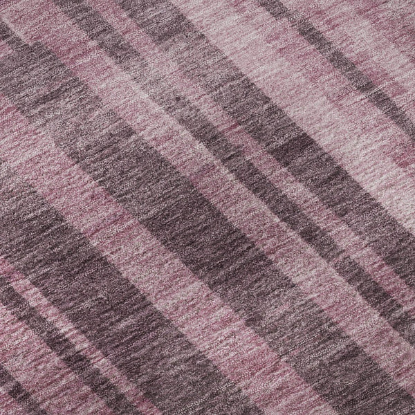 HomeRoots 8' Washable Round Rug in Blush & Mauve Stripes – UV Protected, Stain Resistant for Families & Pets 683240