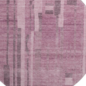 HomeRoots 8' Washable Round Rug in Blush & Mauve Stripes – UV Protected, Stain Resistant for Families & Pets 683240