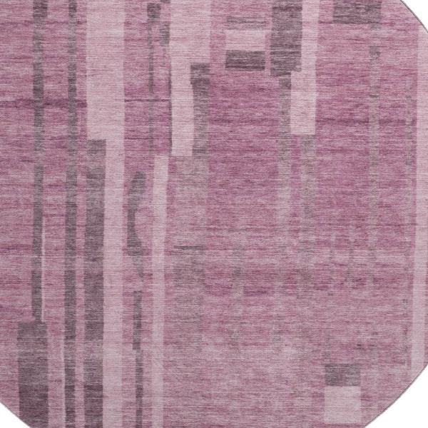 HomeRoots 8' Washable Round Rug in Blush & Mauve Stripes – UV Protected, Stain Resistant for Families & Pets 683240