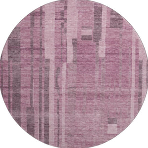 HomeRoots 8' Washable Round Rug in Blush & Mauve Stripes – UV Protected, Stain Resistant for Families & Pets 683240