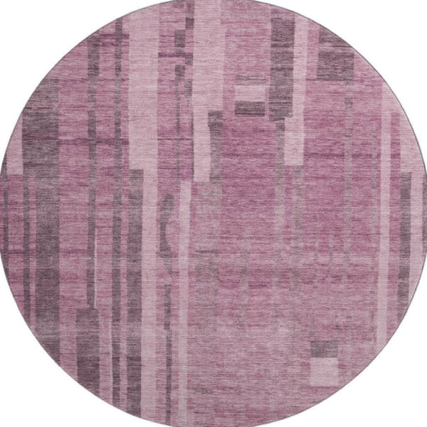 HomeRoots 8' Washable Round Rug in Blush & Mauve Stripes – UV Protected, Stain Resistant for Families & Pets 683240