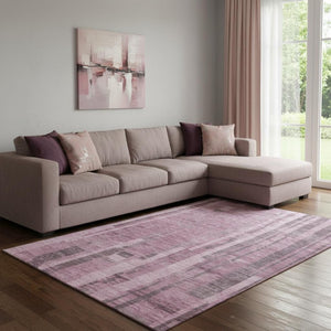 HomeRoots 8' X 10' Stylish Blush and Mauve Striped Washable Area Rug with UV Protection for Busy Homes 683241