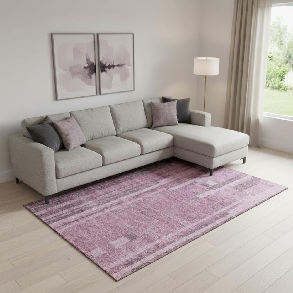 HomeRoots 9' X 12' Blush & Mauve Striped Washable Area Rug - Soft, UV-Protected, Stain-Resistant Comfort! 683242